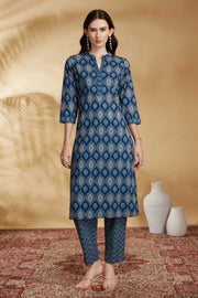 Indigo Printed Cotton Straight Co-ord Set