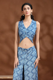 Indigo Printed Waistcoat Co-ord Set