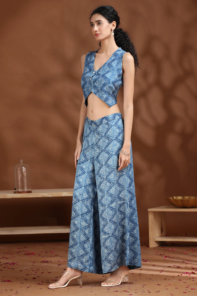 Indigo Printed Waistcoat Co-ord Set
