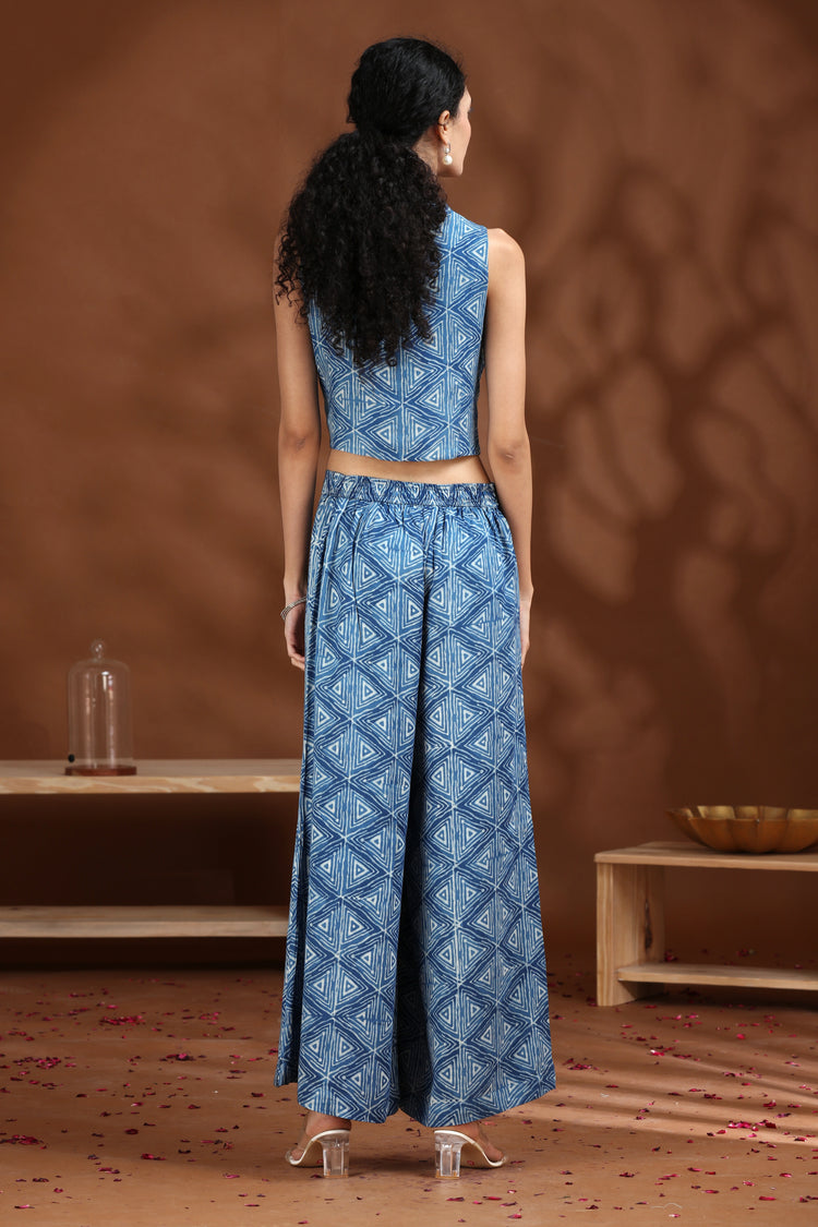 Indigo Printed Waistcoat Co-ord Set