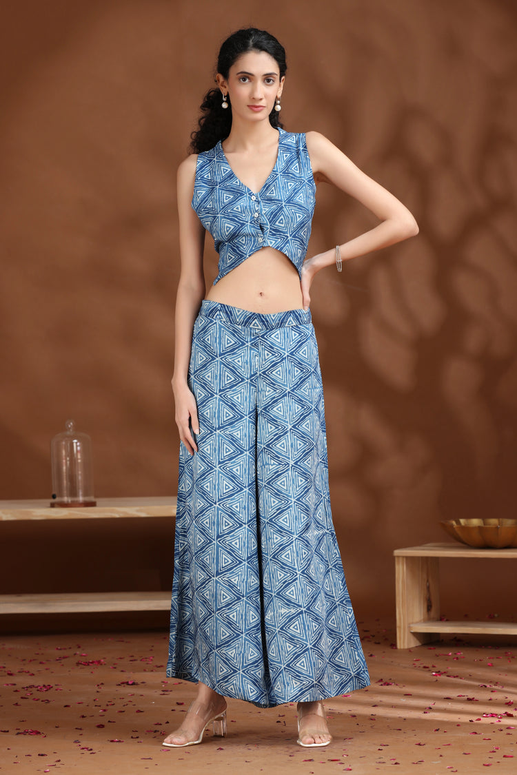 Indigo Printed Waistcoat Co-ord Set