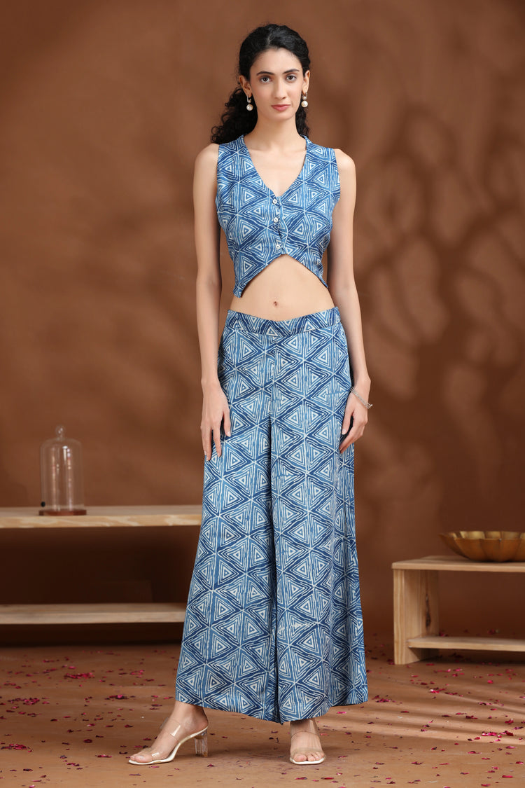 Indigo Printed Waistcoat Co-ord Set