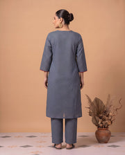 Indigo Blue Cotton Printed Kurta Pant & Dupatta Ethnic Set