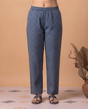 Indigo Blue Cotton Printed Kurta Pant & Dupatta Ethnic Set