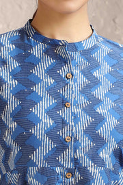 Indigo Blue Jaipuri Cotton Flared Short Kurta for women and girls