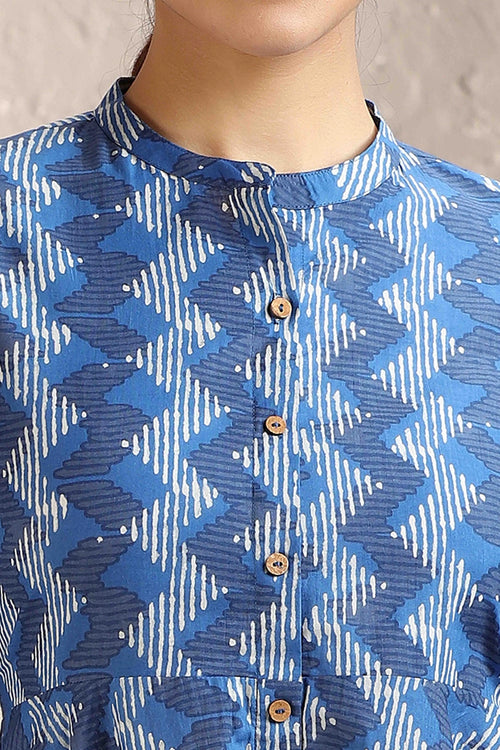 Indigo Blue Jaipuri Cotton Flared Short Kurta for women and girls