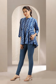 Indigo Blue Jaipuri Cotton Flared Short Kurta for women and girls