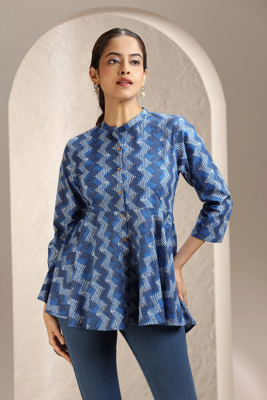Indigo Blue Jaipuri Cotton Flared Short Kurta