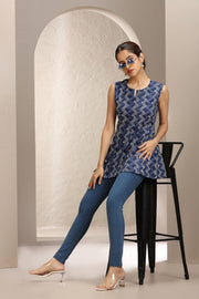 Indigo Blue Jaipuri Cotton Short Kurta for women and girls