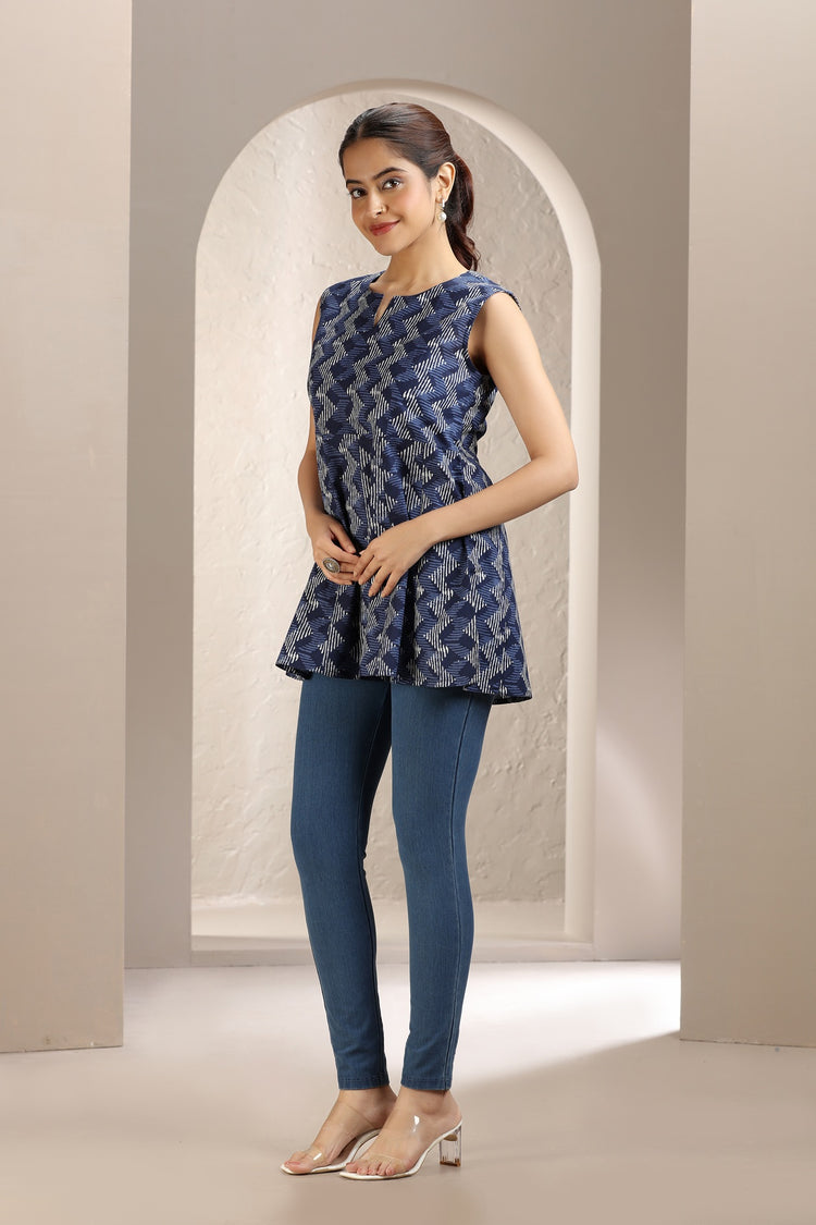 Indigo Blue Jaipuri Cotton Short Kurta for women and girls