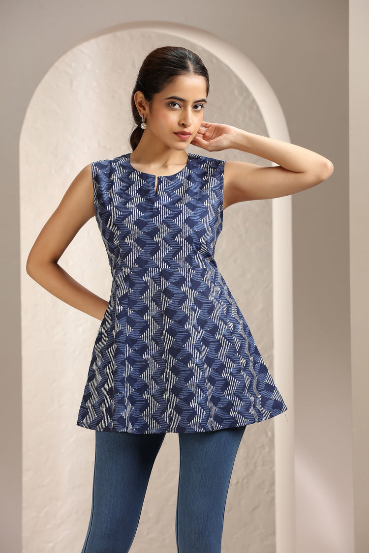 Indigo Blue Jaipuri Cotton Short Kurta for women and girls