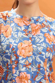 Indigo Blue Jaipuri Cotton Floral Printed Short Kurta for women and girls