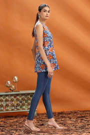 Indigo Blue Jaipuri Cotton Floral Printed Short Kurta for women and girls