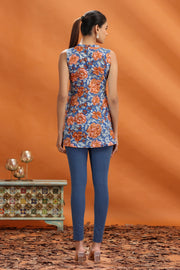 Indigo Blue Jaipuri Cotton Floral Printed Short Kurta for women and girls