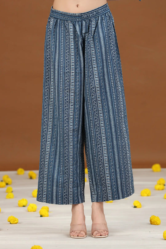 Indigo Blue Printed Cotton Pant