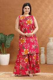 Pink Rayon Printed A Line Kurta and Pant Set