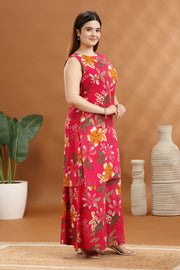 Pink Rayon Printed A Line Kurta and Pant Set