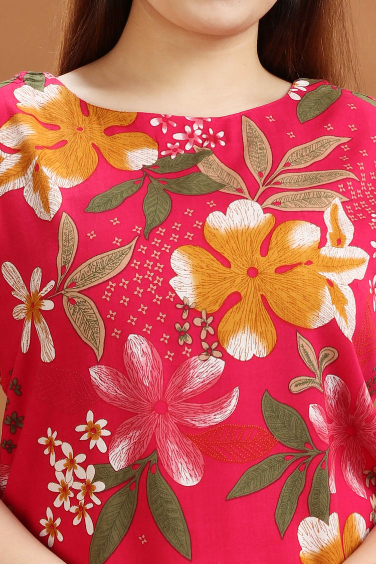 Pink Rayon Printed A Line Kurta and Pant Set