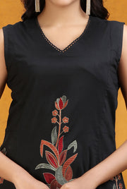 Black PolySilk A Line Embroidered Kurta Pant Co ord Set