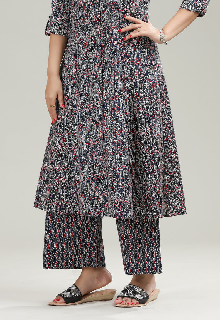 Navy Blue Jaipuri Cotton Straight Fit Pant