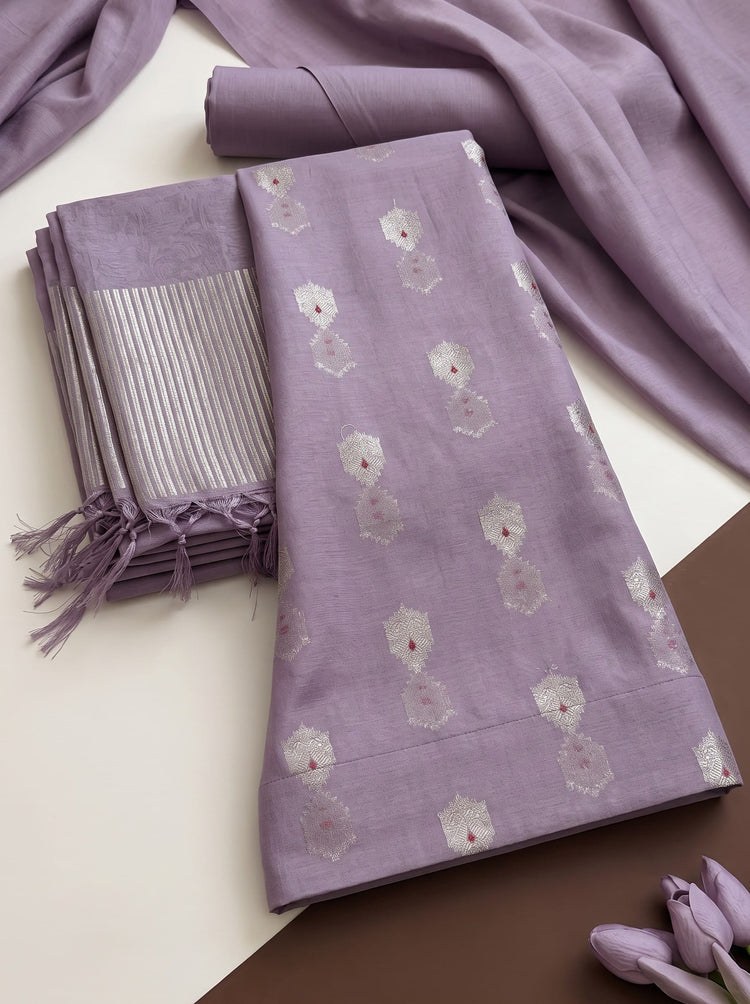 Lavender Cotton Alfi Mulmul Dress Material