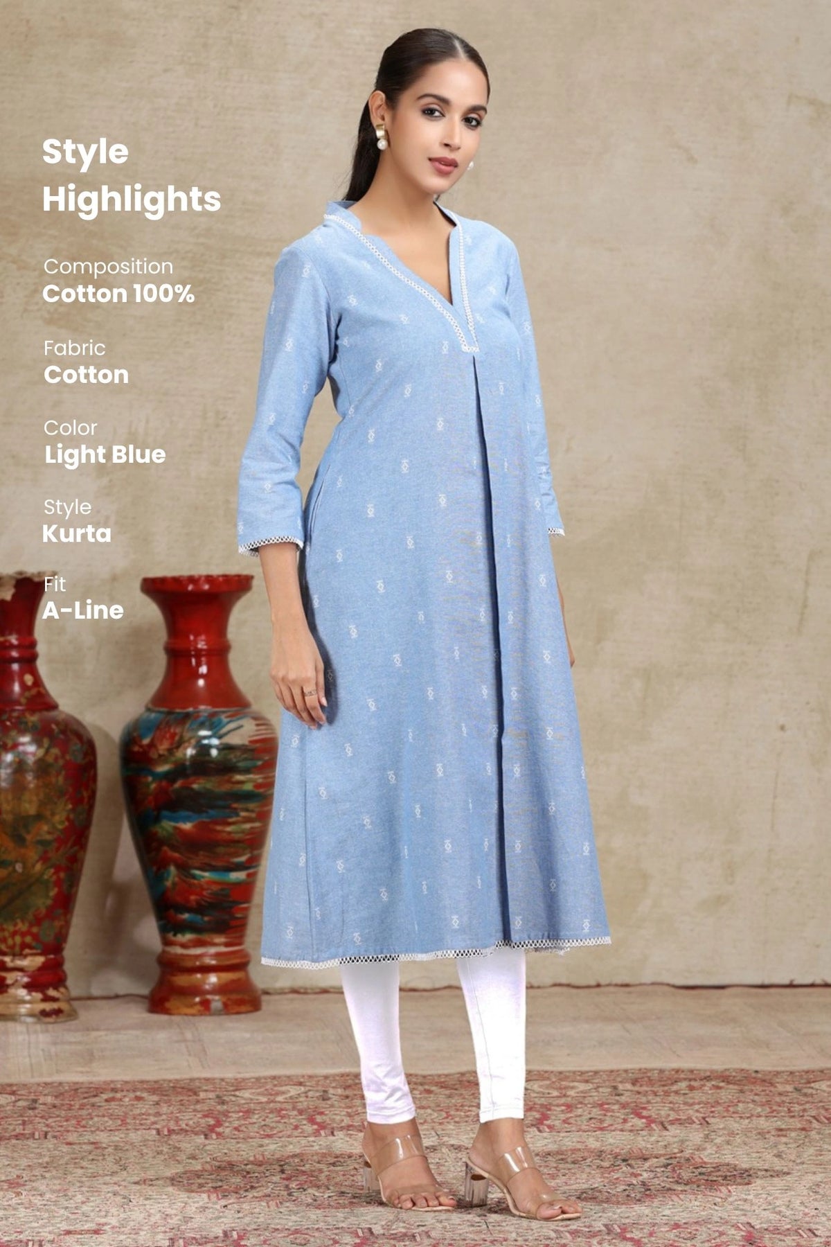 Light Blue Solid A-Line Kurta