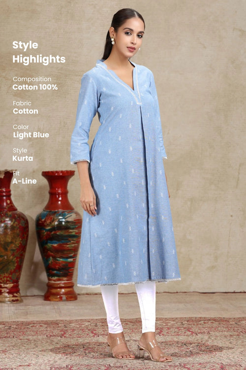 Light Blue Solid A-Line Kurta