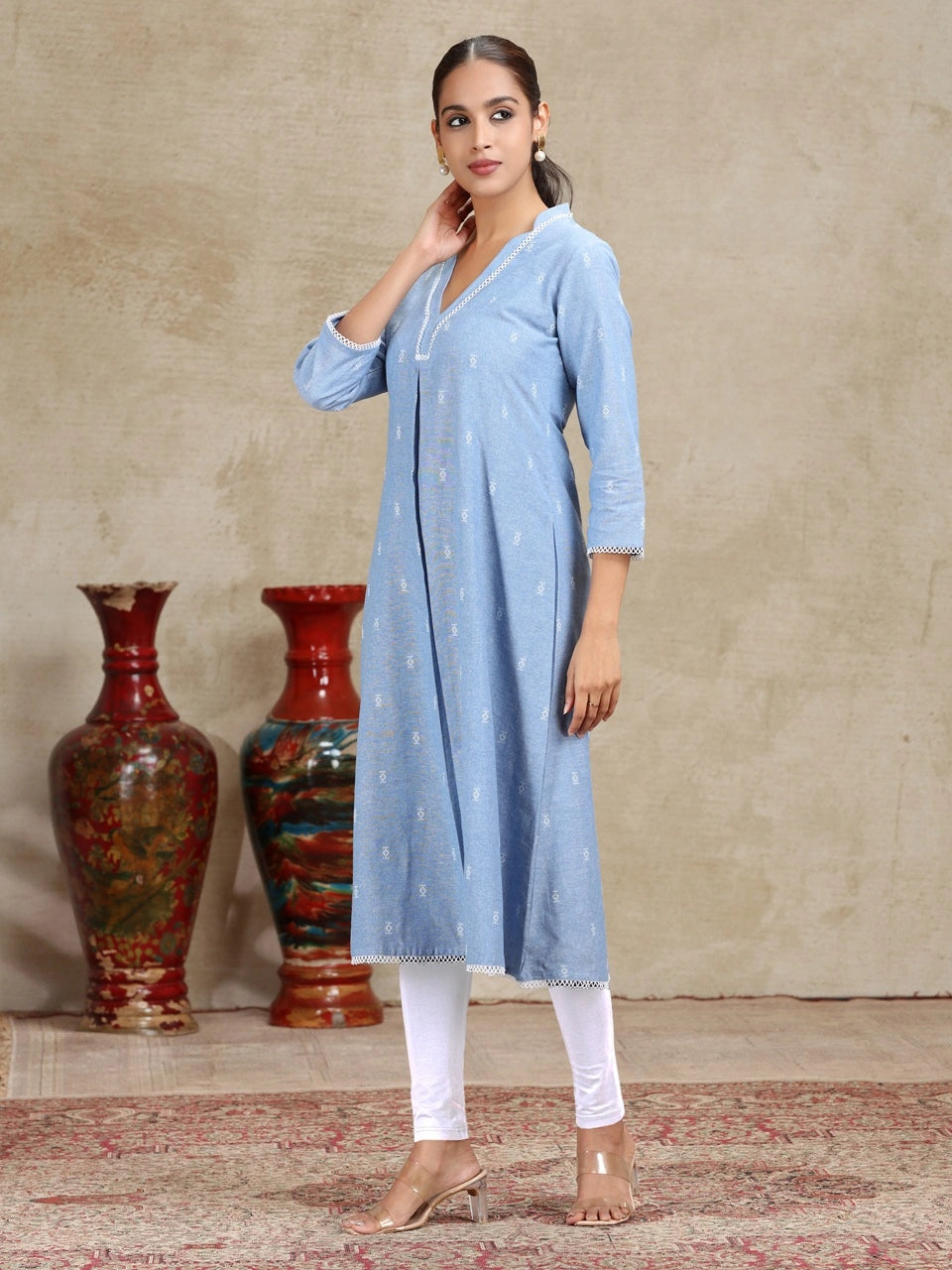 Light Blue Solid A-Line Kurta