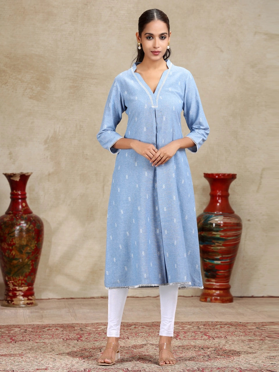 Light Blue Solid A-Line Kurta
