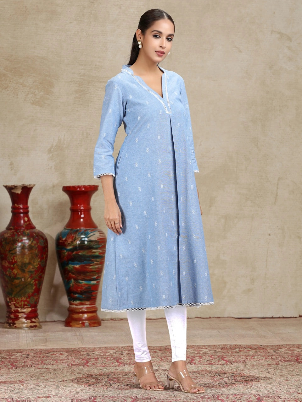 Light Blue Solid A-Line Kurta