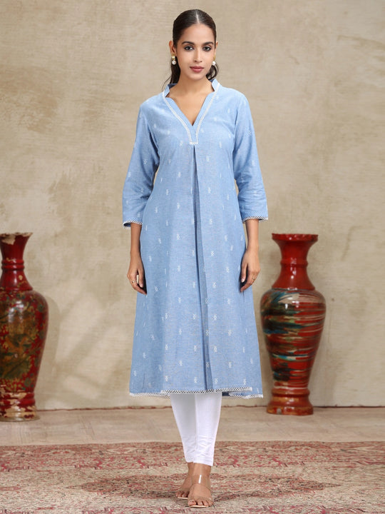 Light Blue Solid A-Line Kurta