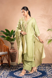 Light Green Embroidered Straight Ethnic Set