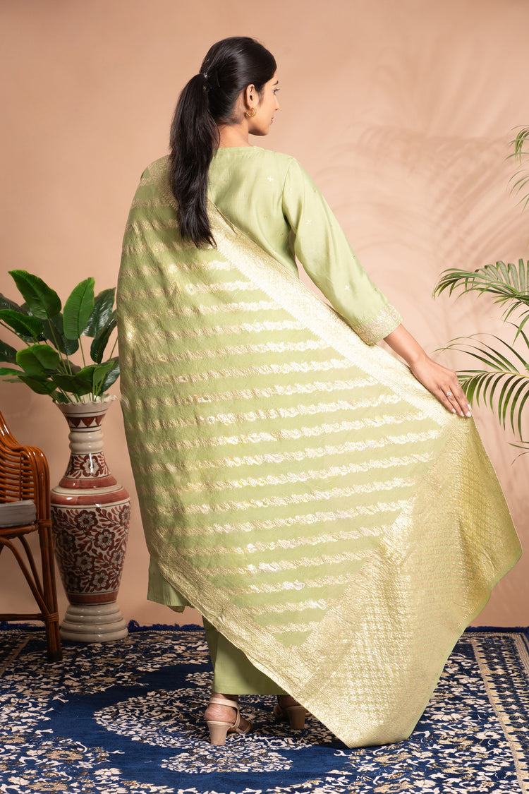 Light Green Embroidered Straight Ethnic Set