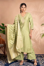 Light Green Embroidered Straight Ethnic Set