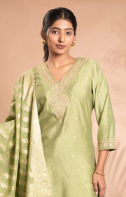 Light Green Embroidered Straight Ethnic Set