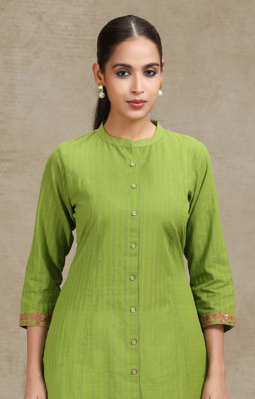 Light Green Floral Printed A-Line Kurta