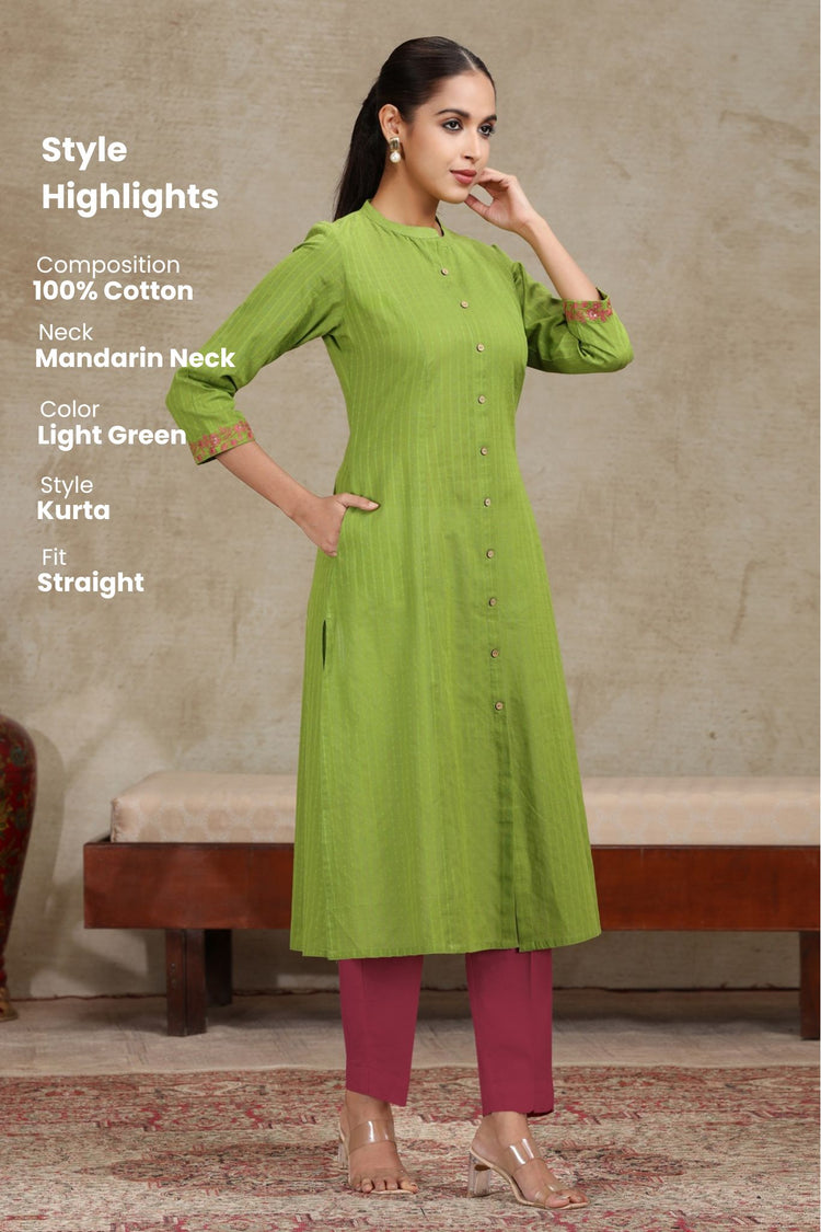 Light Green Floral Printed A-Line Kurta