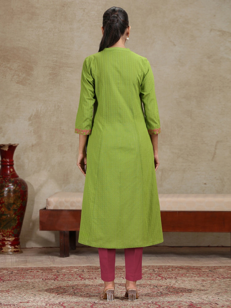 Light Green Floral Printed A-Line Kurta