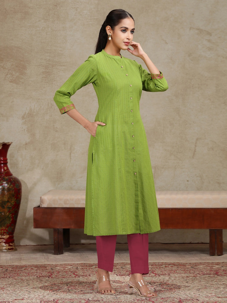 Light Green Floral Printed A-Line Kurta