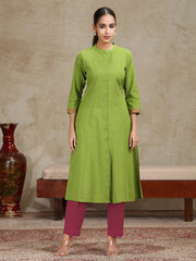 Light Green Floral Printed A-Line Kurta