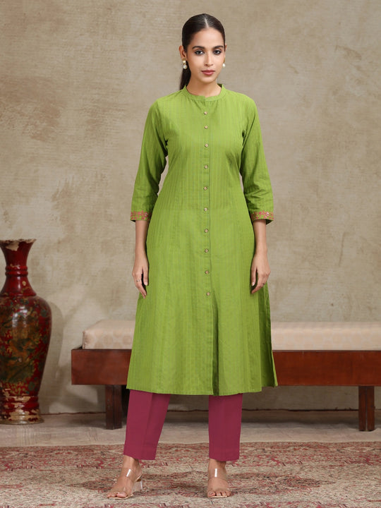 Light Green Floral Printed A-Line Kurta