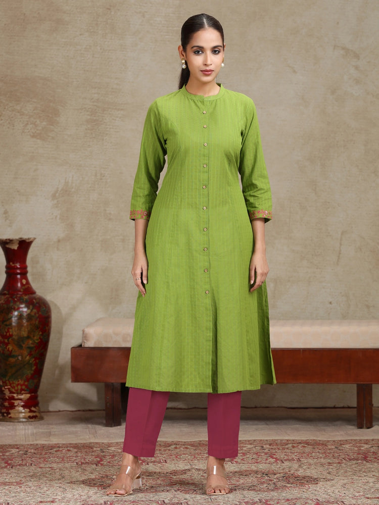 Light Green Floral Printed A-Line Kurta