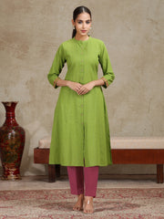 Light Green Floral Printed A-Line Kurta
