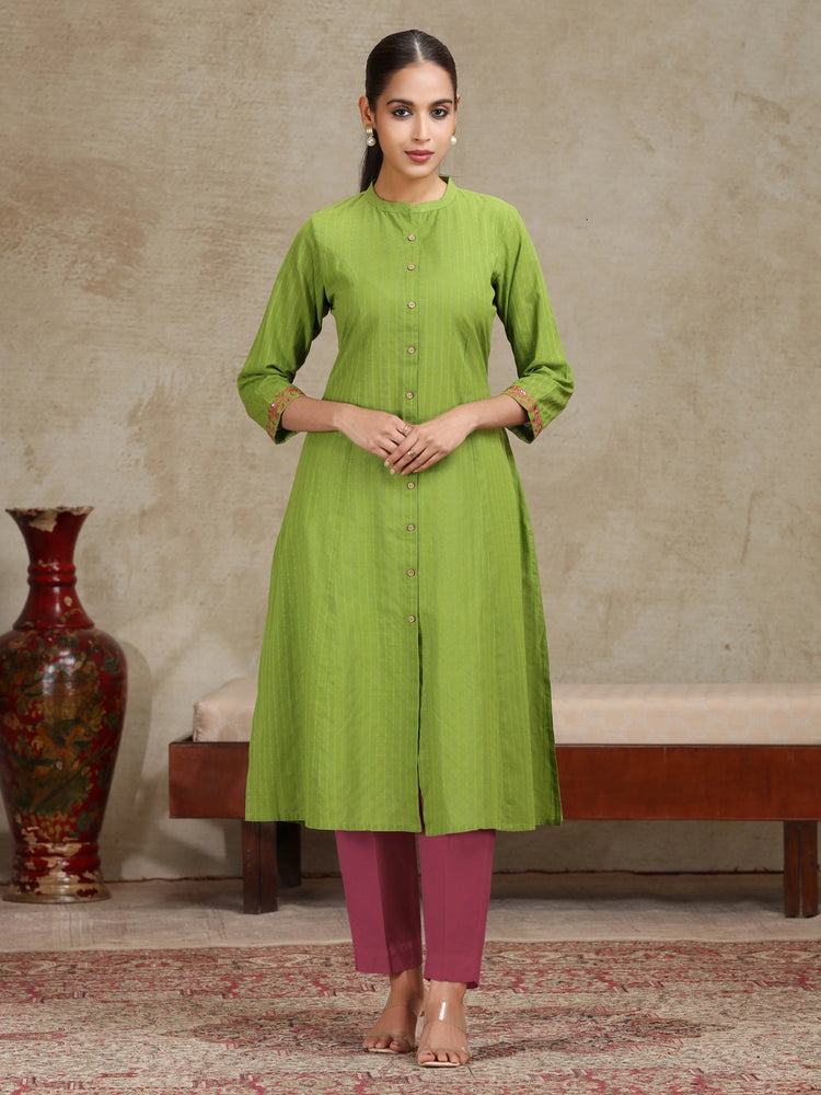 Light Green Floral Printed A-Line Kurta