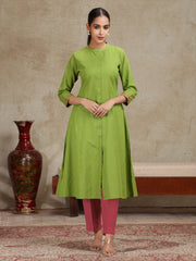 Light Green Floral Printed A-Line Kurta
