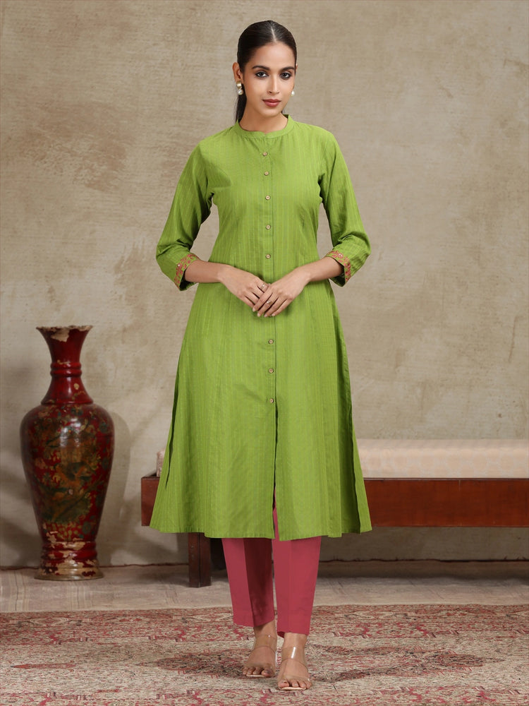 Light Green Floral Printed A-Line Kurta