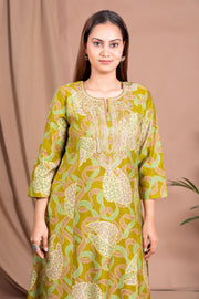 Light Olive Green Embroidered Straight Co ord Set