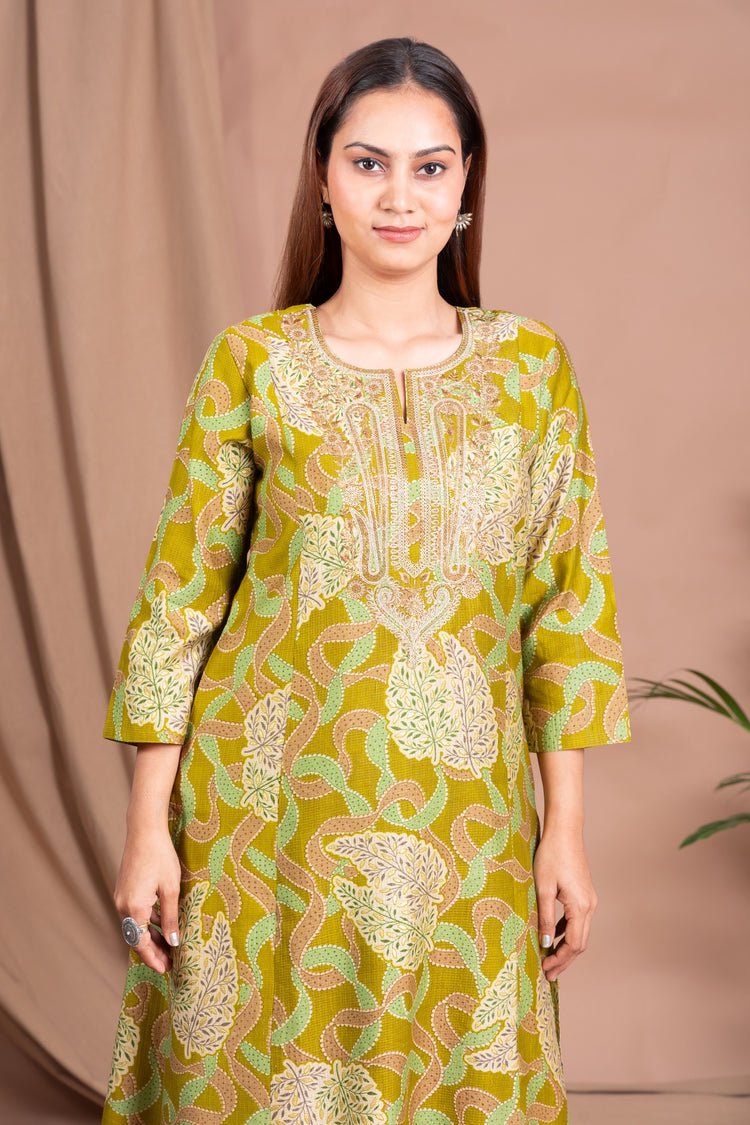 Light Olive Green Embroidered Straight Co ord Set