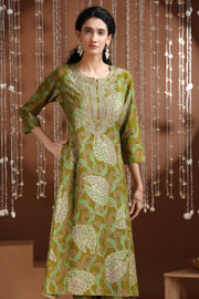 Light Olive Green Embroidered Straight Co ord Set