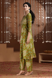 Light Olive Green Embroidered Straight Co ord Set